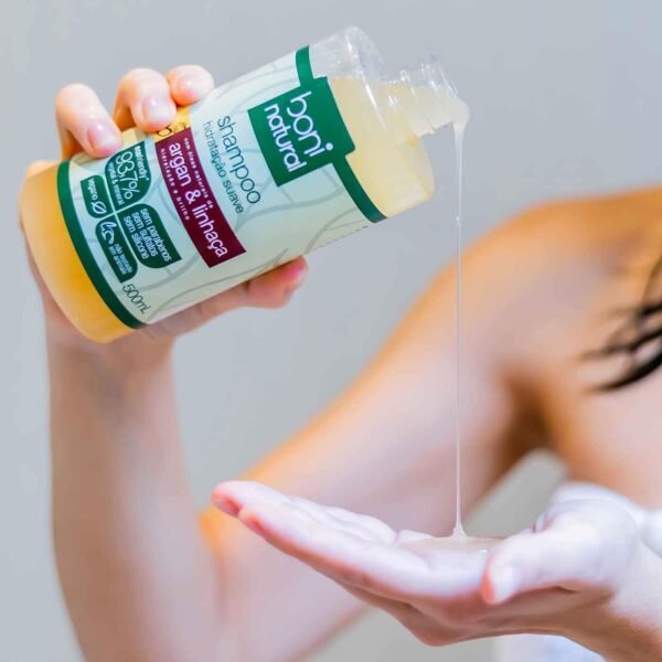 Shampoo Vegano e Natural de Argan e Linhaça, Para todos os tipos de cabelo, Boni Natural, Transparente - Imagem 2