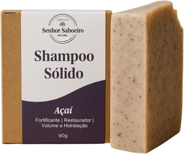Shampoo de Açaí Restaurador Capilar Senhor Saboeiro Limpa Hidrata Brilho e Volume Todos Tipos Cabelos 100g