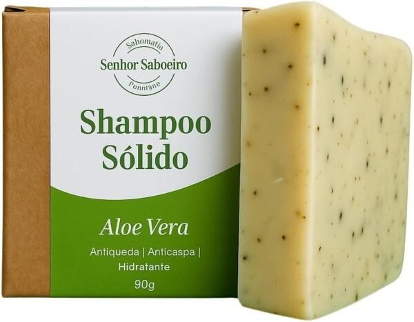 Shampoo em Barra Natural Senhor Saboeiro de Aloe Vera Hidratação Anti Queda Crescimento Capilar Cabelos Secos