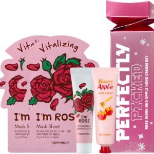 TONYMOLY Conjunto de presente perfeito, conjunto de 4 peças de máscara rosa e creme para as mãos