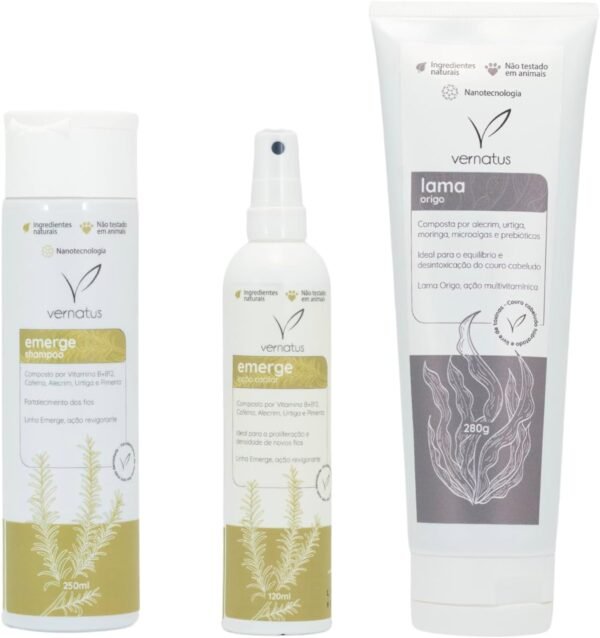 Tratamento Capilar Profissional Vernatus Shampoo + Loção + Lama Detox Estimulador de Crescimento Original 100% Natural Dermocosmético