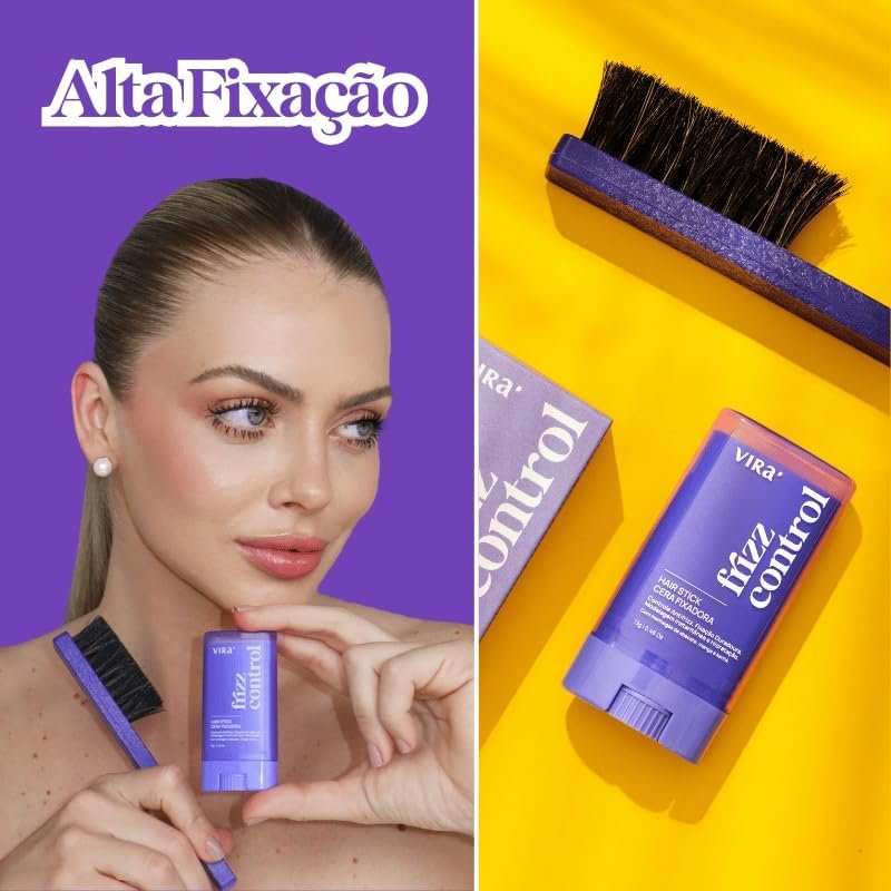 VIRÁ Frizz Control, Cera Finalizadora Hidratante Vegana, Bastão para Cabelo, Alinhamento Instantâneo, com Escova Finalizadora 2 VIRÁ Frizz Control, Cera Finalizadora Hidratante Vegana, Bastão para Cabelo, Alinhamento Instantâneo, com Escova Finalizadora - Imagem 2