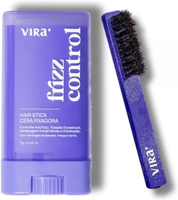 VIRÁ Frizz Control, Cera Finalizadora Hidratante Vegana, Bastão para Cabelo, Alinhamento Instantâneo, com Escova Finalizadora 1 VIRÁ Frizz Control, Cera Finalizadora Hidratante Vegana, Bastão para Cabelo, Alinhamento Instantâneo, com Escova Finalizadora