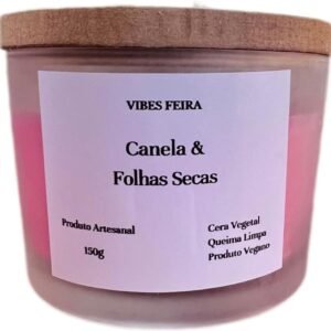 Vela Aromatica Vibes Feira Perfumada Artesanal Vegetal Natural Vegana Aroma de Canela e Folhas Secas Outono Relaxa Presente Decoração - 150g com tampa