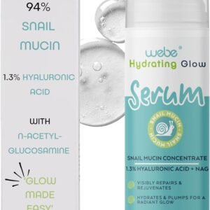 WEBE Snail Mucin 94% Hydrating Glow Serum, 1,3% Ácido Hialurônico E N-Acetil Glucosamina, Reforço De Colágeno, Antienvelhecimento, Reparação Intensa E Serum Hidratante Para Uma Pele Radiante E Firme