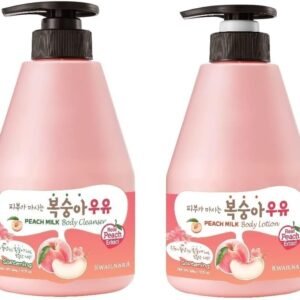 WELCOS Kwailnara Peach Milk Body Lotion & Body Wash Set – Conjunto De Cuidados Com A Pele Coreanos Hidratantes E Nutritivos Com Extrato De Pêssego, 560 G / 19,75 Oz Cada