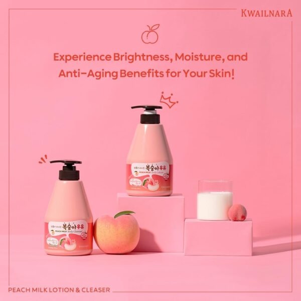 WELCOS Kwailnara Peach Milk Body Lotion & Body Wash Set – Conjunto De Cuidados Com A Pele Coreanos Hidratantes E Nutritivos Com Extrato De Pêssego, 560 G / 19,75 Oz Cada - Imagem 2