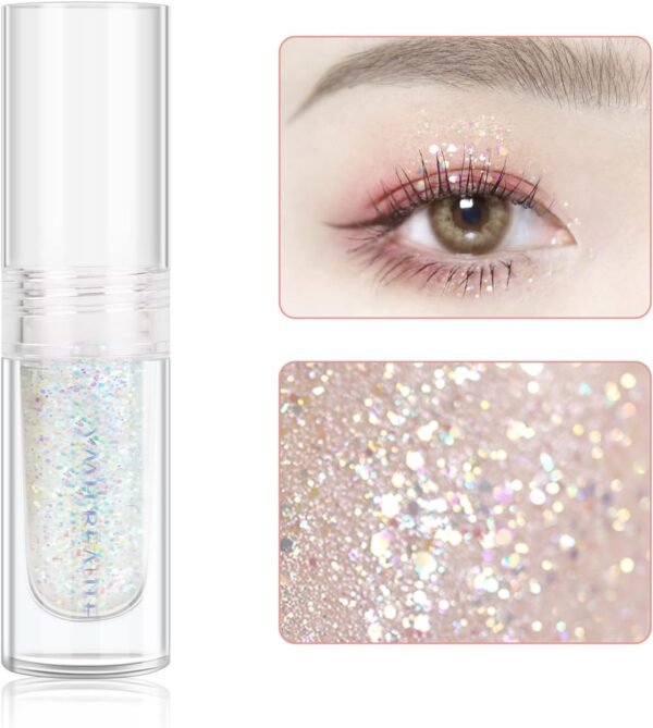 YMH BEAUTE Sombra líquida com glitter, pigmentada, longa duração, secagem rápida, fácil de aplicar, cola solta com glitter para maquiagem de cristais dos olhos (lantejoulas coloridas - Imagem 2