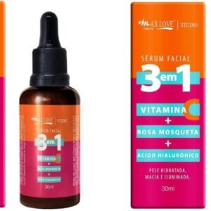 ZKMAGIC Kit 2 Unidades - Serum Facial 3 Em 1 Vitamina + C Rosa Mosqueta + Ácido Hialurônico - Pele Hidratada Macia E Iluminada 30Ml Max Love.