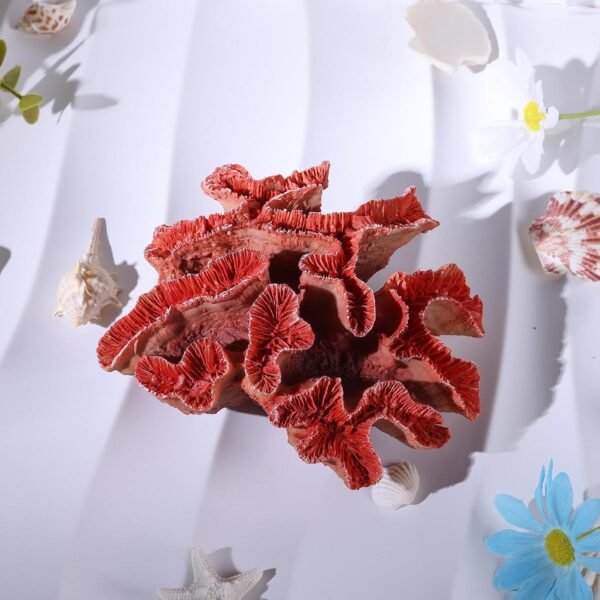 oliruim Escultura de decoração de recife de coral laranja, tema costeiro de coral sintético, decoração de casa, banheiro, sala de estar, escritório, mesa, decoração de quarto com tema de praia - Imagem 2